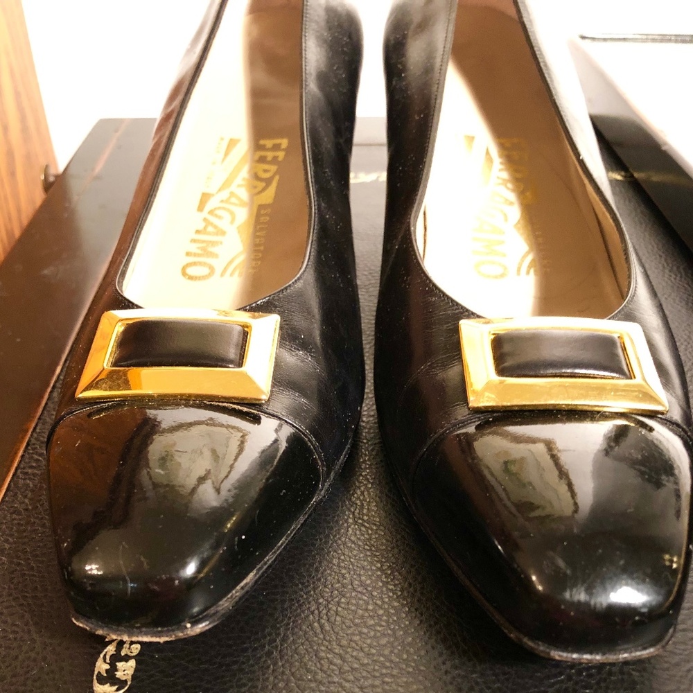 FERRAGAMO BLACK DRESS SHOES, SZ 9AA Free Shipping